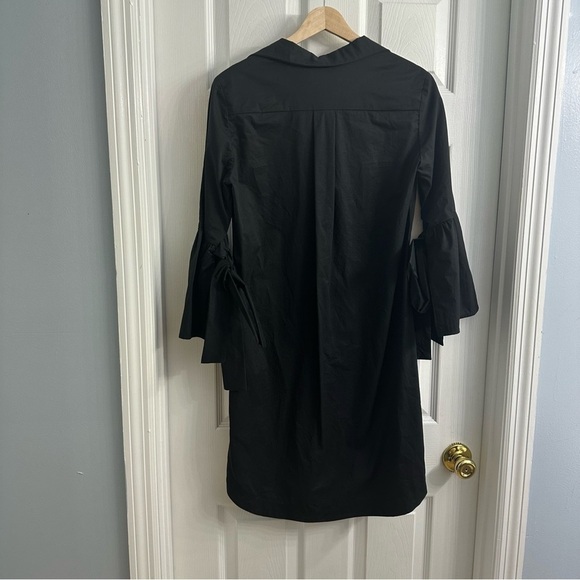 MONICA NERA Shirt Dress Tunic Black Minimalist Academia Tie Sleeve Size Small - Picture 5 of 7
